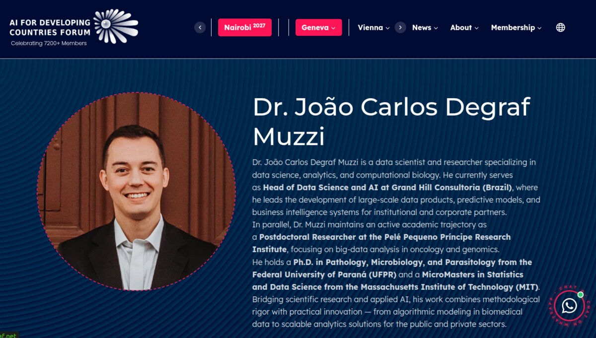 Member profile of Dr. João Carlos Degraf Muzzi on the AI for Developing Countries Forum website.